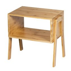 2 pcs Bamboo Storage Shelf Nightstand Sofa Table