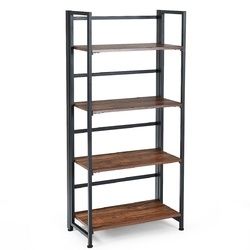 4-Tier Folding Bookshelf Foldable Portable Metal Storage