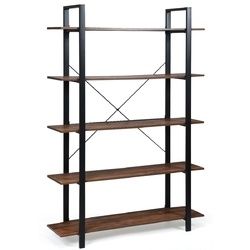 5-Tiers Bookshelf Industrial Bookcases Metal Frame Shelf Stand