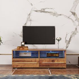 The Wood grain color TV cabinet has two drawers with color-changing light strips