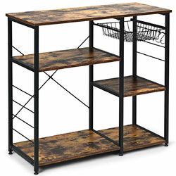 Industrial Kitchen Baker's Rack Microwave Shelf with 6 Hooks