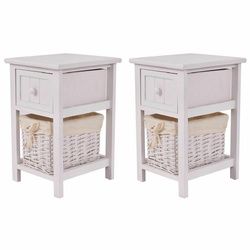 Set of 2 Mini Night Stand 2 Layer 1 Drawer End Table Organizer Wood