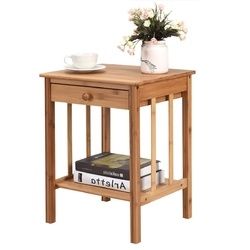 Classic Light Brown Wood 1-Drawer End Table Nightstand Side Table