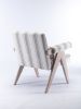 Accent chair, KD rubber wood legs with black finish. Fabric cover the seat. With a cushion.Grey Stripe