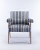 Accent chair, KD rubber wood legs with black finish. Fabric cover the seat. With a cushion.Blue Stripe