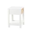 15.75" Rattan End table with drawer; Modern nightstand; side table for living roon; bedroom; white