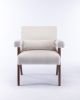 Accent chair, KD rubber wood legs with black finish. Fabric cover the seat. With a cushion.Cream